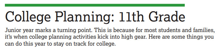 Suggested 11th grade college planning timeline